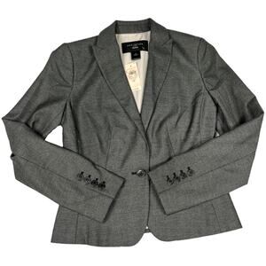 Ann Taylor Factory Blazer Jacket Grey One Button Notch Lapel Womens 0 Petite NEW